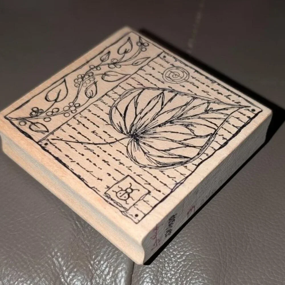 Magenta Leaf Vine Collage Wood Mounted Rubber Stamp Square 3